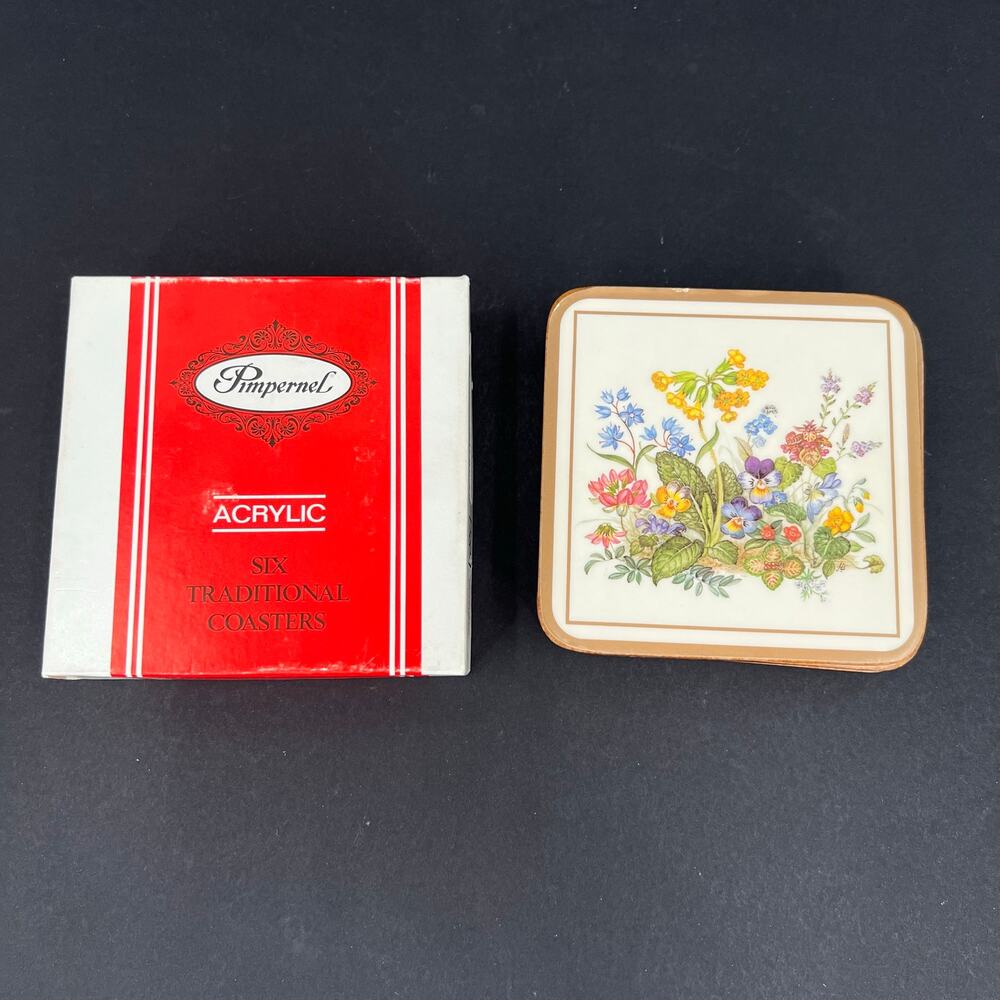 Pimpernel acrylic coasters traditional Meadow Flowers - set of 6